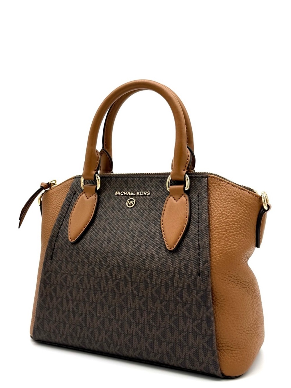Michael Kors Sienna Medium Logo and Leather Messenger Bag Brown/Acorn